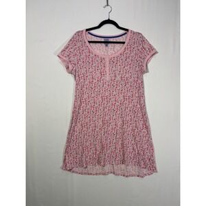 Cottagecore Jane and Bleecker Floral Henley Nightgown Womens Medium Pink